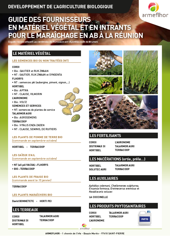 Guide des fournisseurs pour le maraîchage en AB à La Réunion
